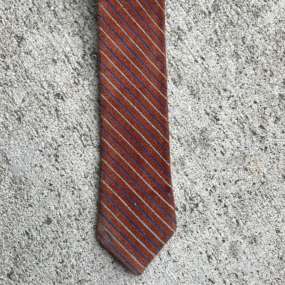 Goldlion 100% Leather Tie Brown Vintage striped blue rare vintage skinny